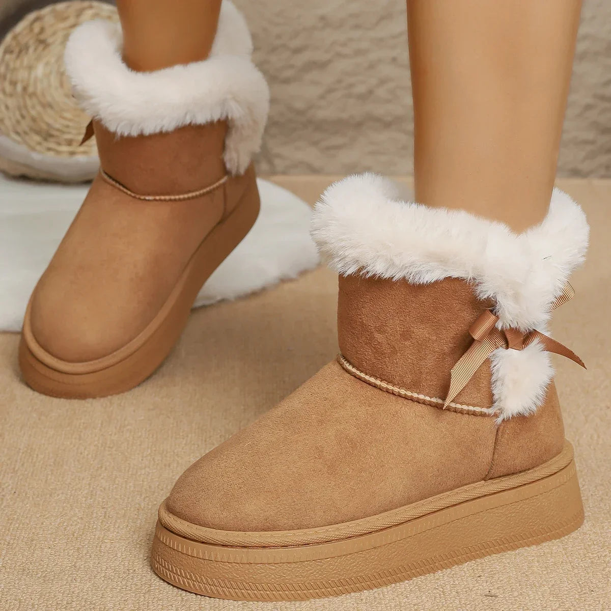 Casual Flocking Winter Warm Ankle Length Snow Boot