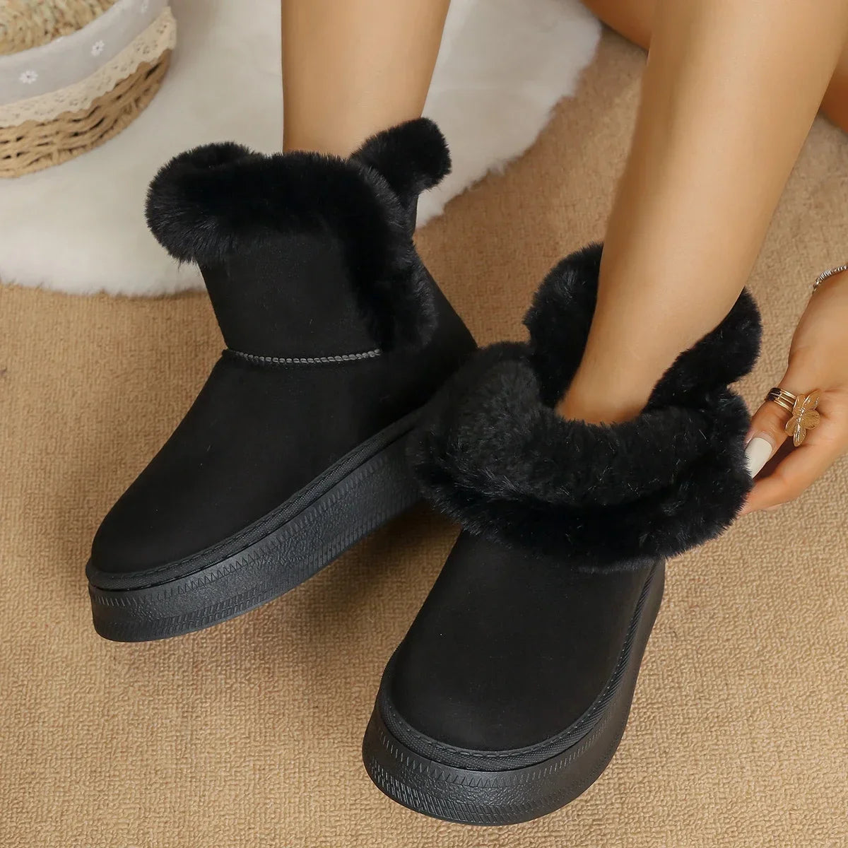 Casual Flocking Winter Warm Ankle Length Snow Boot