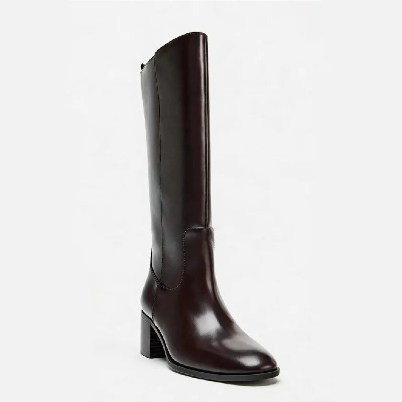 Designer Brown Chunky Root Knee High Boots