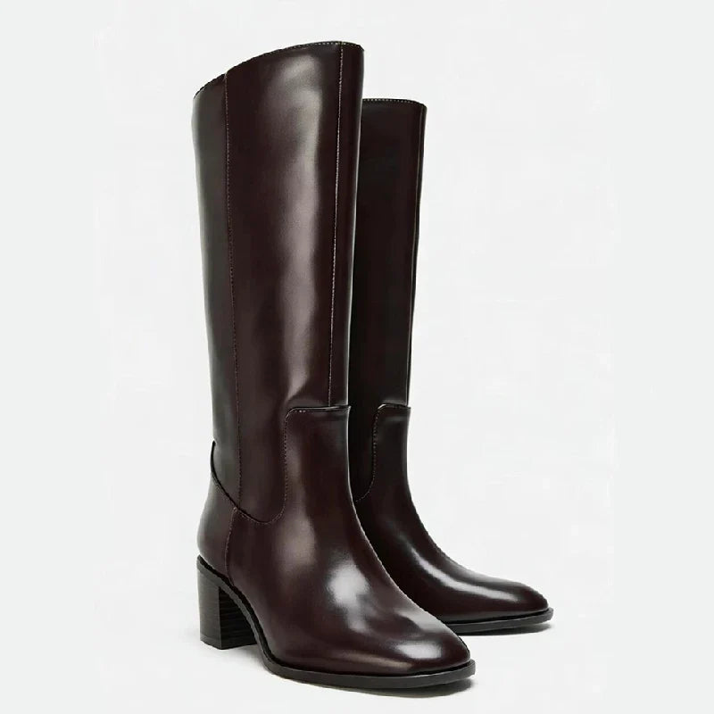 Designer Brown Chunky Root Knee High Boots