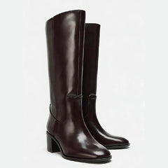 Designer Brown Chunky Root Knee High Boots