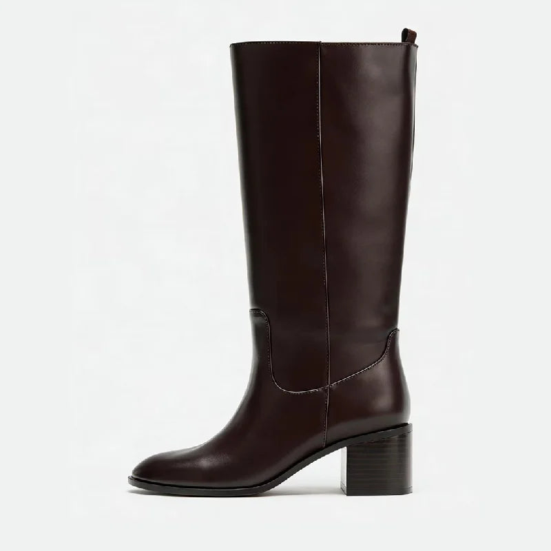 Designer Brown Chunky Root Knee High Boots