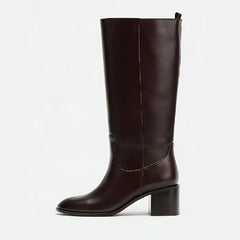 Designer Brown Chunky Root Knee High Boots