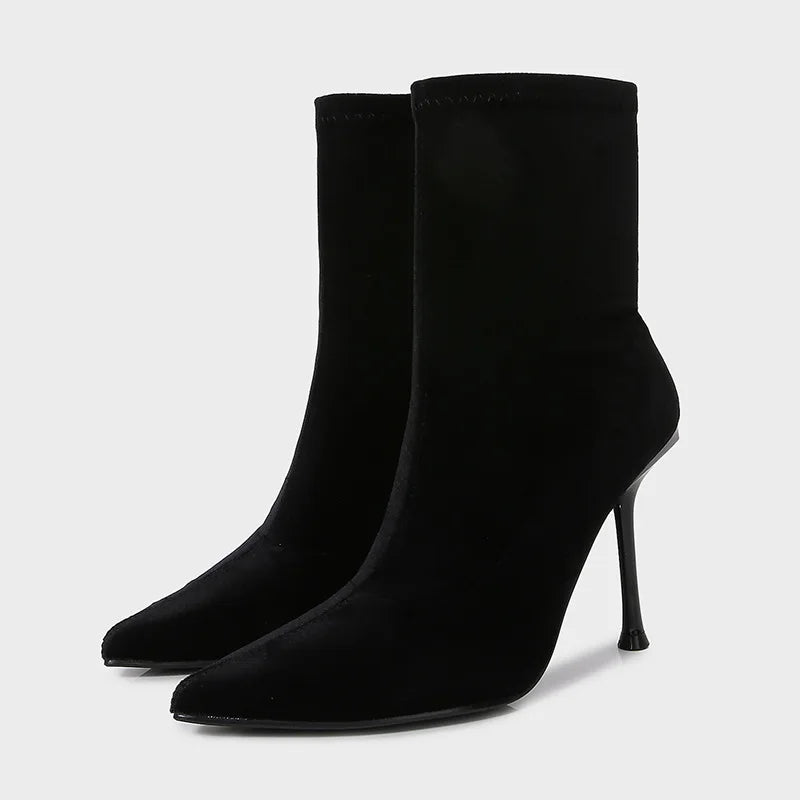 Designer Velvet Thin High Elastic Boots