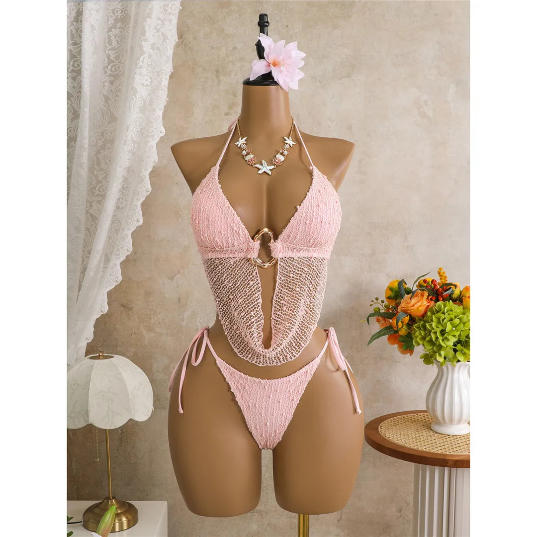 Hollow Out Tankini Halter Bikini Strappy Two-pieces Bikini Set