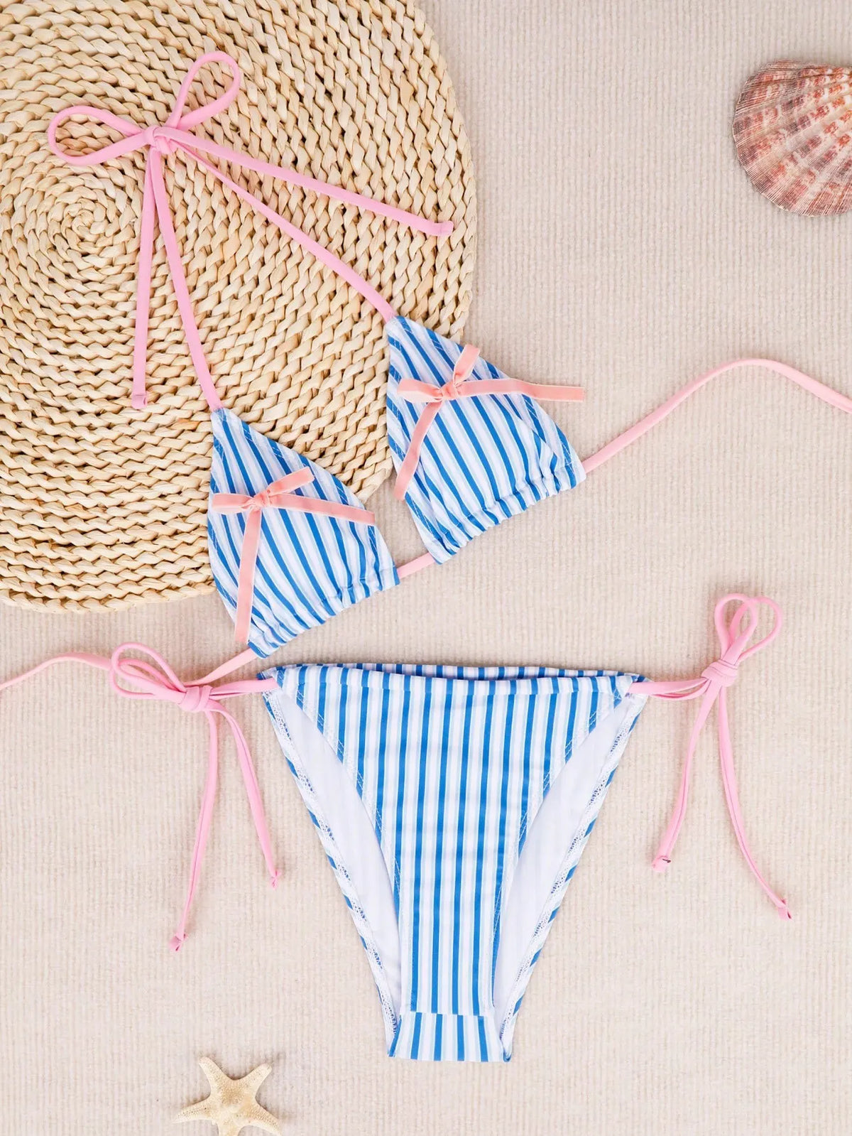In Matching Sets Striped Bikini Deep V & Open Back Two-Piece Swimwear Fashionwear
