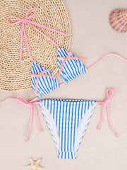 In Matching Sets Striped Bikini Deep V & Open Back Two-Piece Swimwear Fashionwear