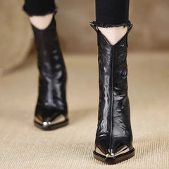 Metal Square Toe Ankle Boots