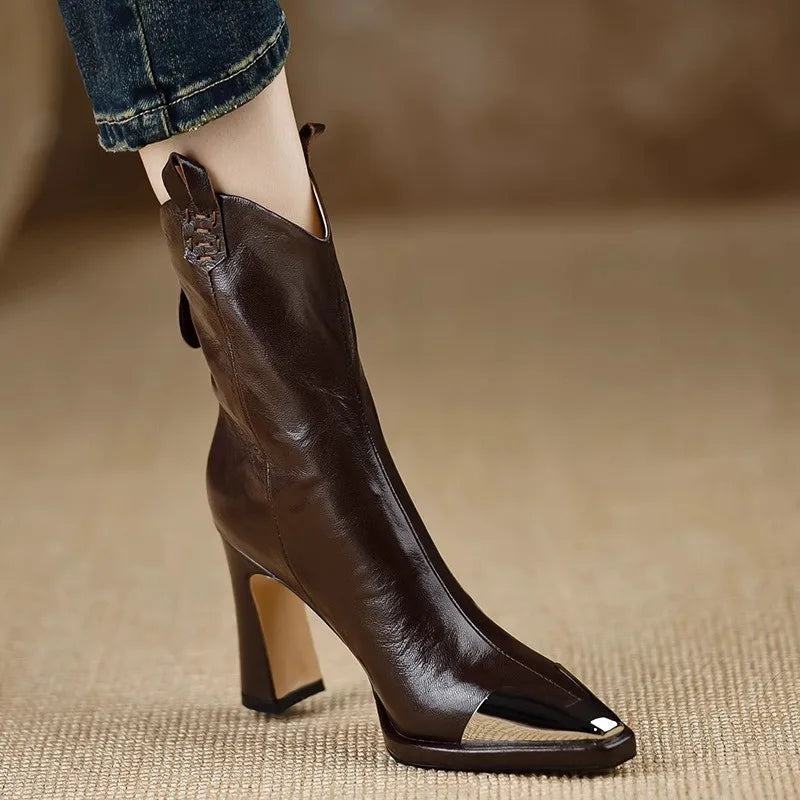 Metal Square Toe Ankle Boots
