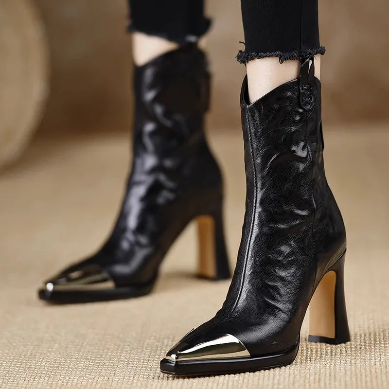 Metal Square Toe Ankle Boots