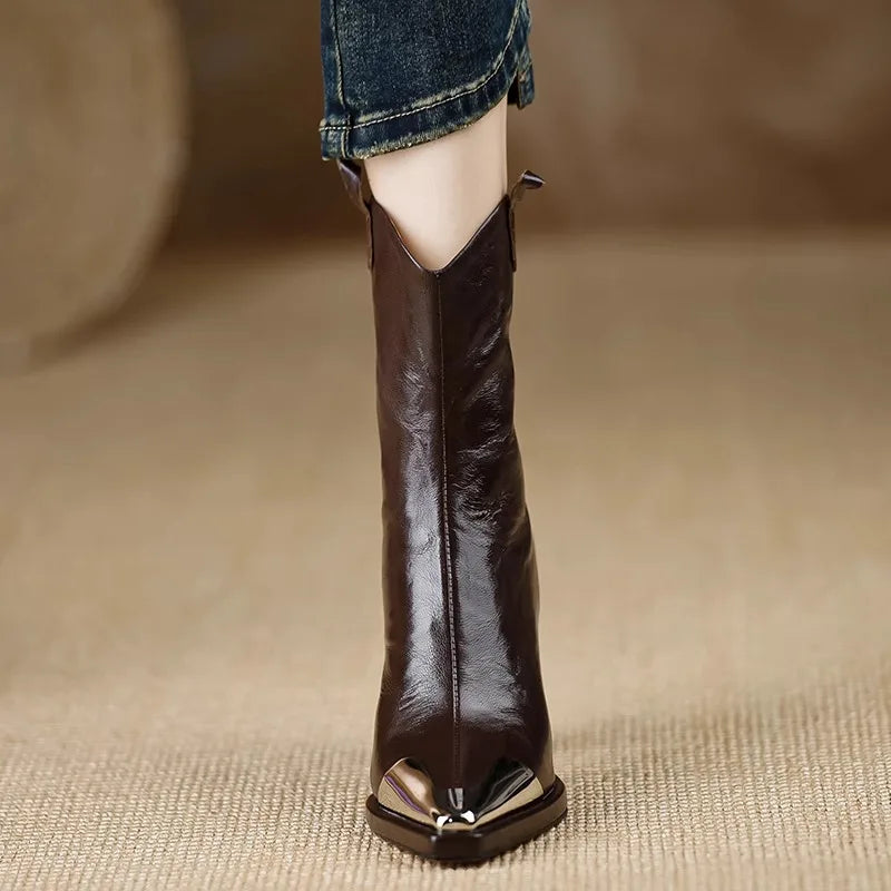 Metal Square Toe Ankle Boots