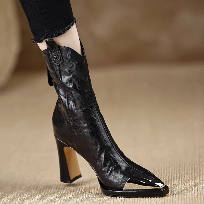Metal Square Toe Ankle Boots