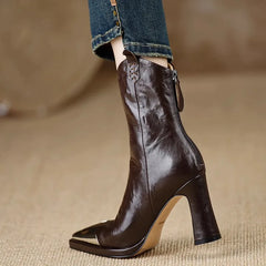 Metal Square Toe Ankle Boots