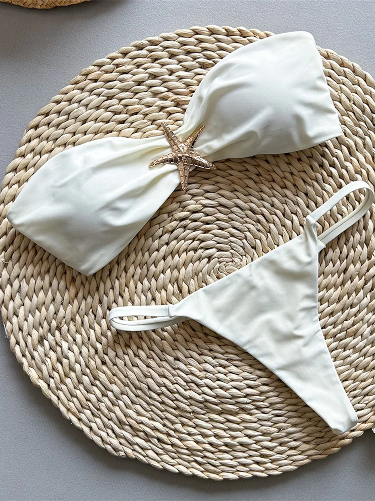 Metal Star Bandeau High Cut Thong Bikini Two-pieces Bikini Set