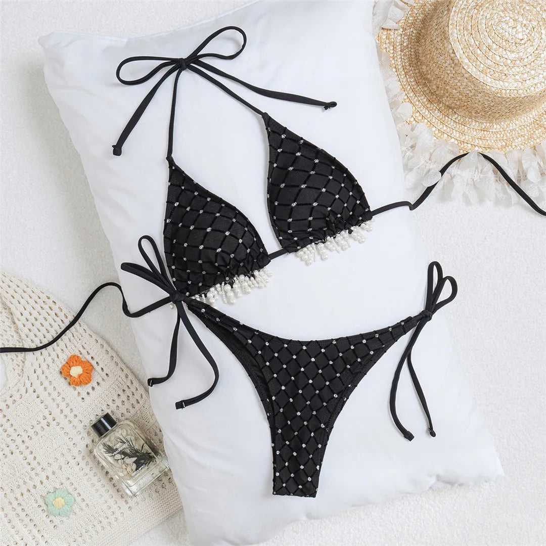 Pearls Halter Bikini Two-pieces Bikini Set