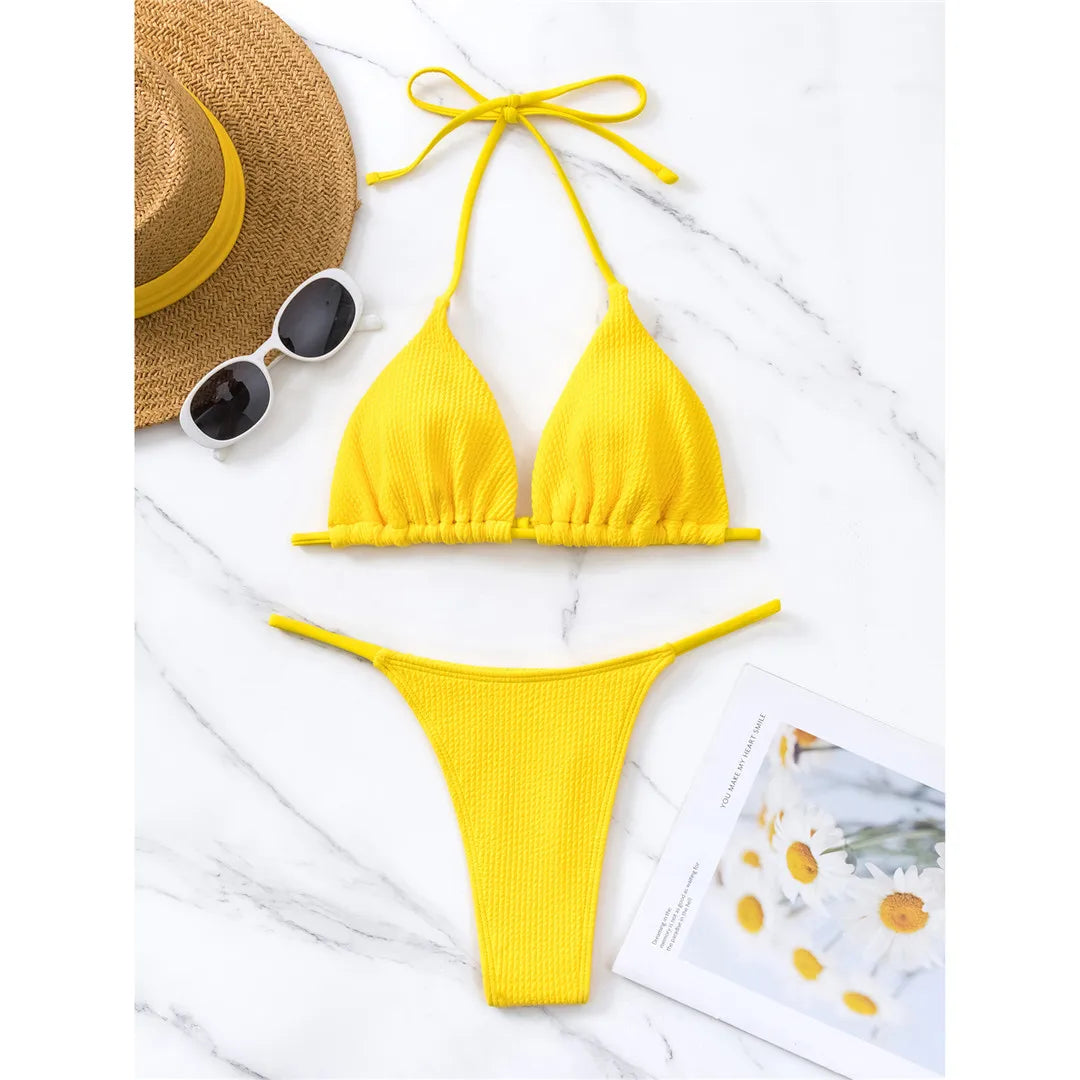 Ribbed Halter Bikini Two-pieces Bikini Set