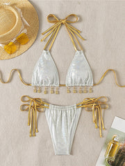 Shiny Sequins Halter Bikini Two-pieces Bikini Set