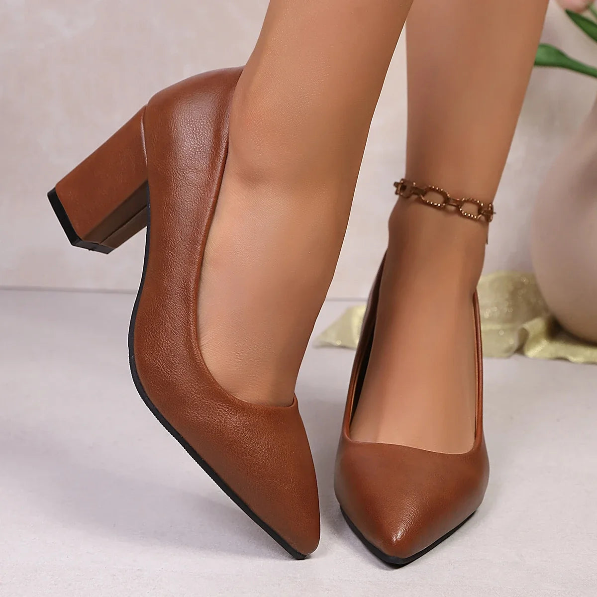 Square Heels Pumps Women Pointed Toe Shoes