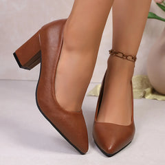 Square Heels Pumps Women Pointed Toe Shoes