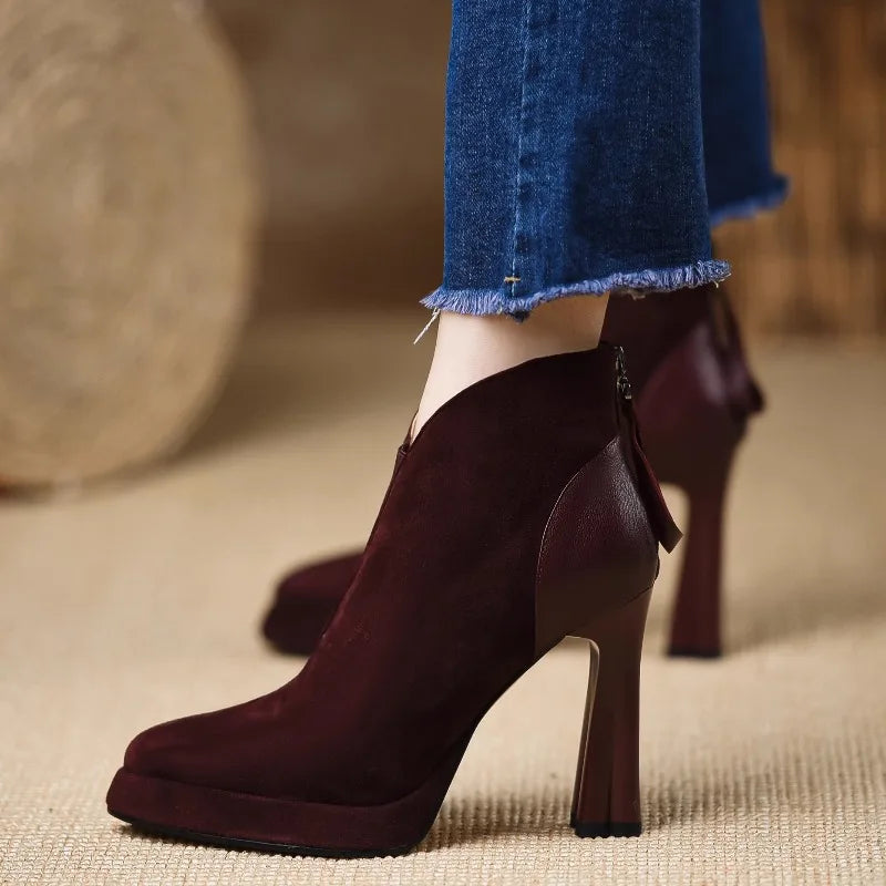 Pointed Toe Side Zipper Winter Shoes