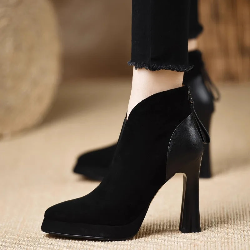 Pointed Toe Side Zipper Winter Shoes