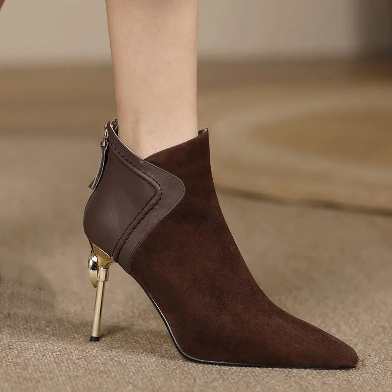Elegant Brown Suede Short Boots