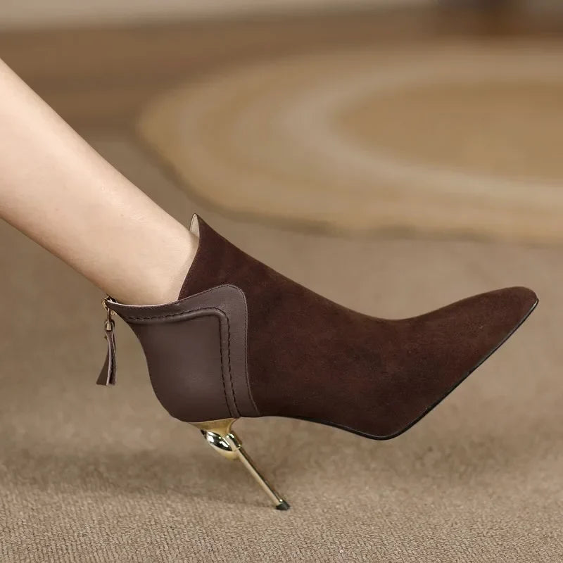 Elegant Brown Suede Short Boots
