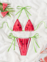 Watermelon Printed Halter Bikini Two-pieces Bikini Set Strappy