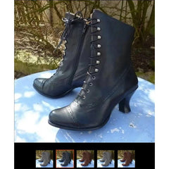 Women Short Boot PU Leather Bikerboots High Heel Pointed Toe Boots