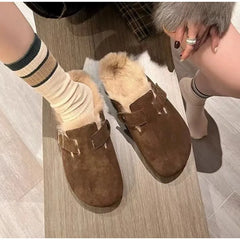 Women Slippers Fur Flats Short Plush Mules Shoes