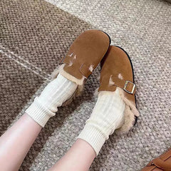 Women Slippers Fur Flats Short Plush Mules Shoes
