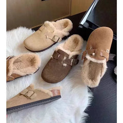 Women Slippers Fur Flats Short Plush Mules Shoes