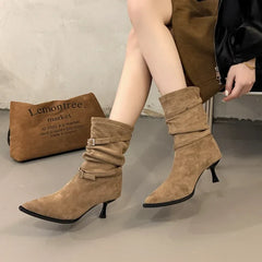 Women's Pleated Women's Knee-high High Heels Ladies Pointed Knight Boots