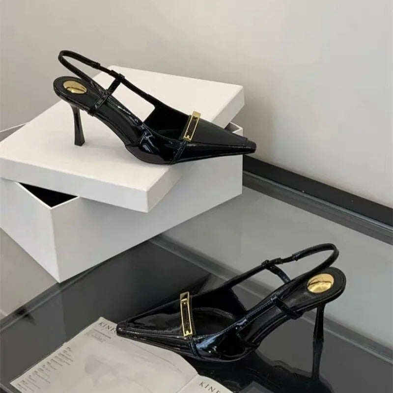 Women's Pointed Toe Slingback Patent Leather High Heels Party Dress Shoes