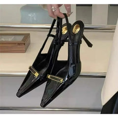 Women's Pointed Toe Slingback Patent Leather High Heels Party Dress Shoes