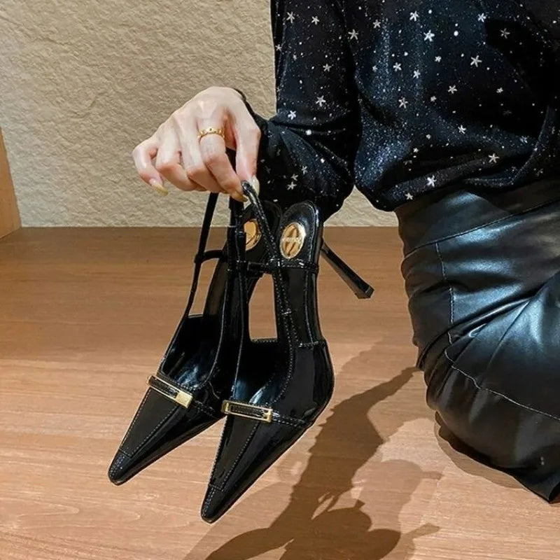 Women's Pointed Toe Slingback Patent Leather High Heels Party Dress Shoes