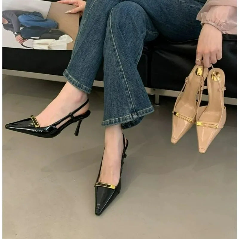 Women's Pointed Toe Slingback Patent Leather High Heels Party Dress Shoes