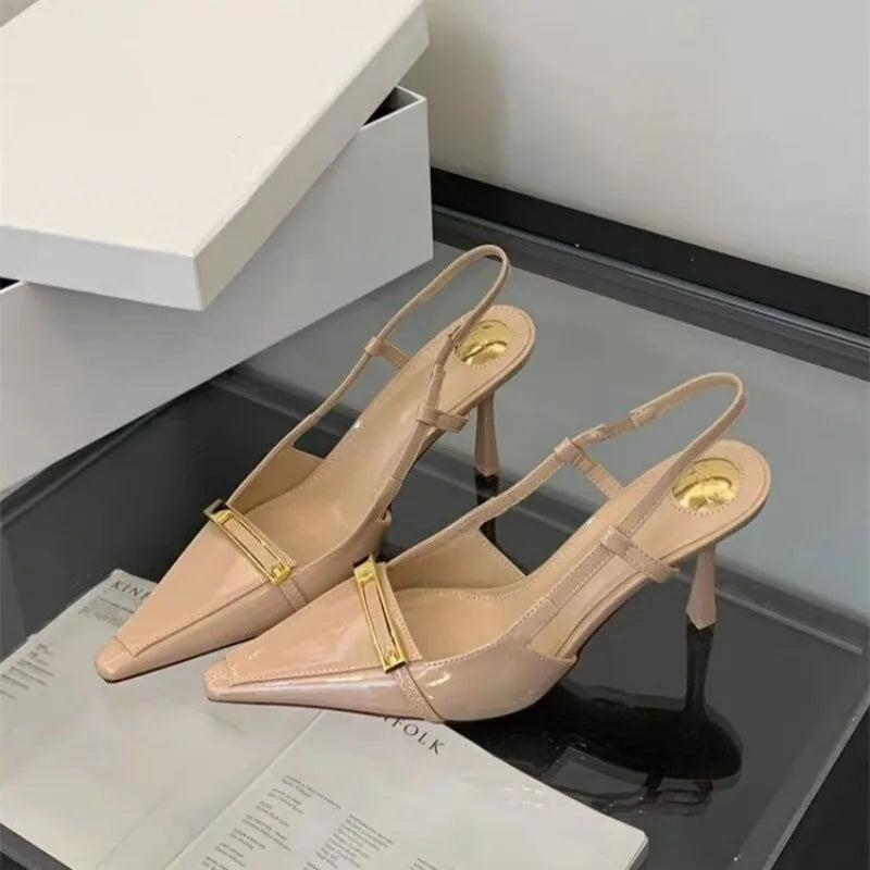 Women's Pointed Toe Slingback Patent Leather High Heels Party Dress Shoes