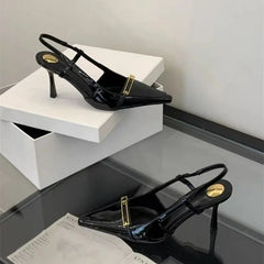 Women's Pointed Toe Slingback Patent Leather High Heels Party Dress Shoes