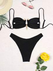 Solid Color Black Micro Bikini Set Swimsuit Two Piece Set Straps Push-Up Triangle Top Cheeky Panties