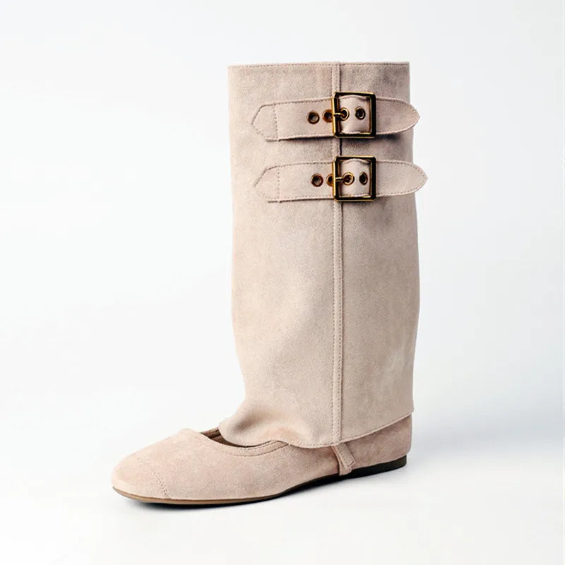 Novelty Design Suede Mid-Calf Boots