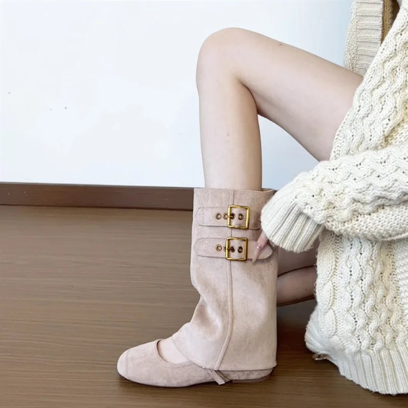 Novelty Design Suede Mid-Calf Boots