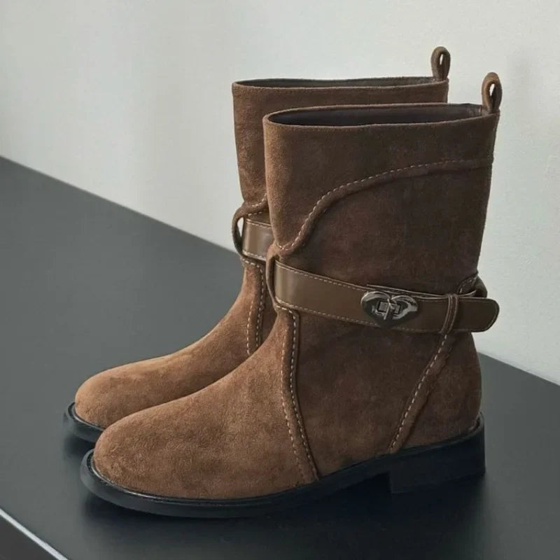Novelty Heart Belt Buckle Embellished Ankle Boots