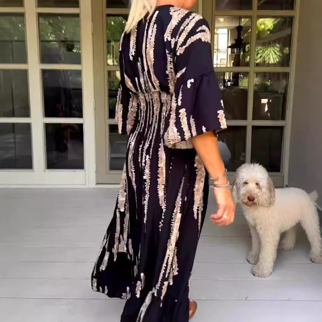V-neck tie-dye print dress