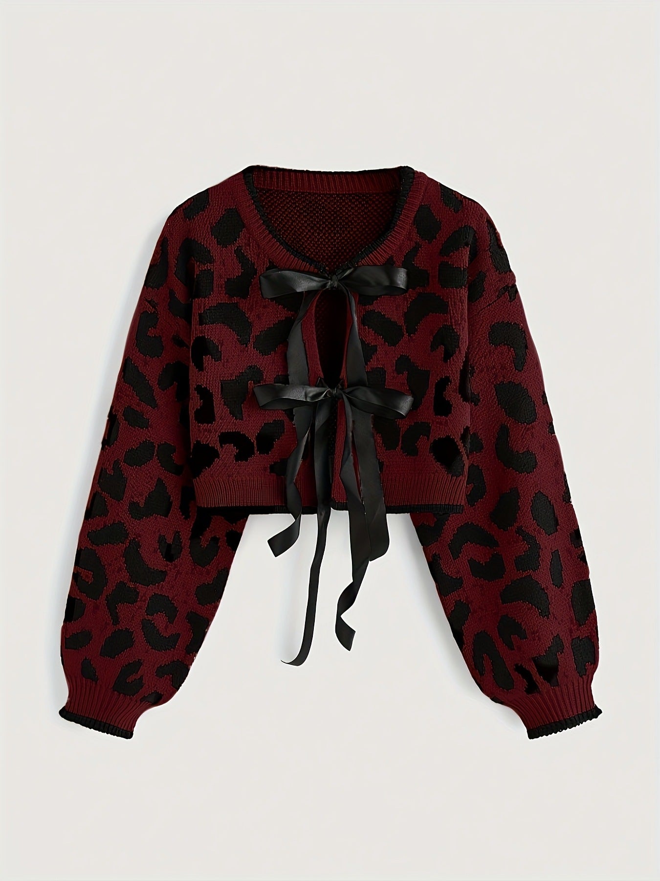 Leopard Bow Tie Knit Top