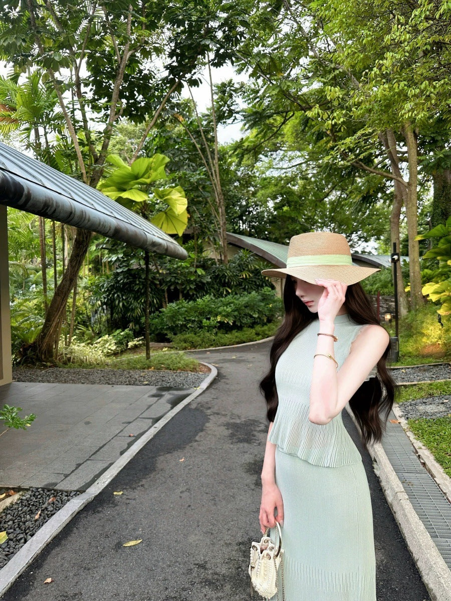 Ribbed Knit Ruffle Top and Skirt Set