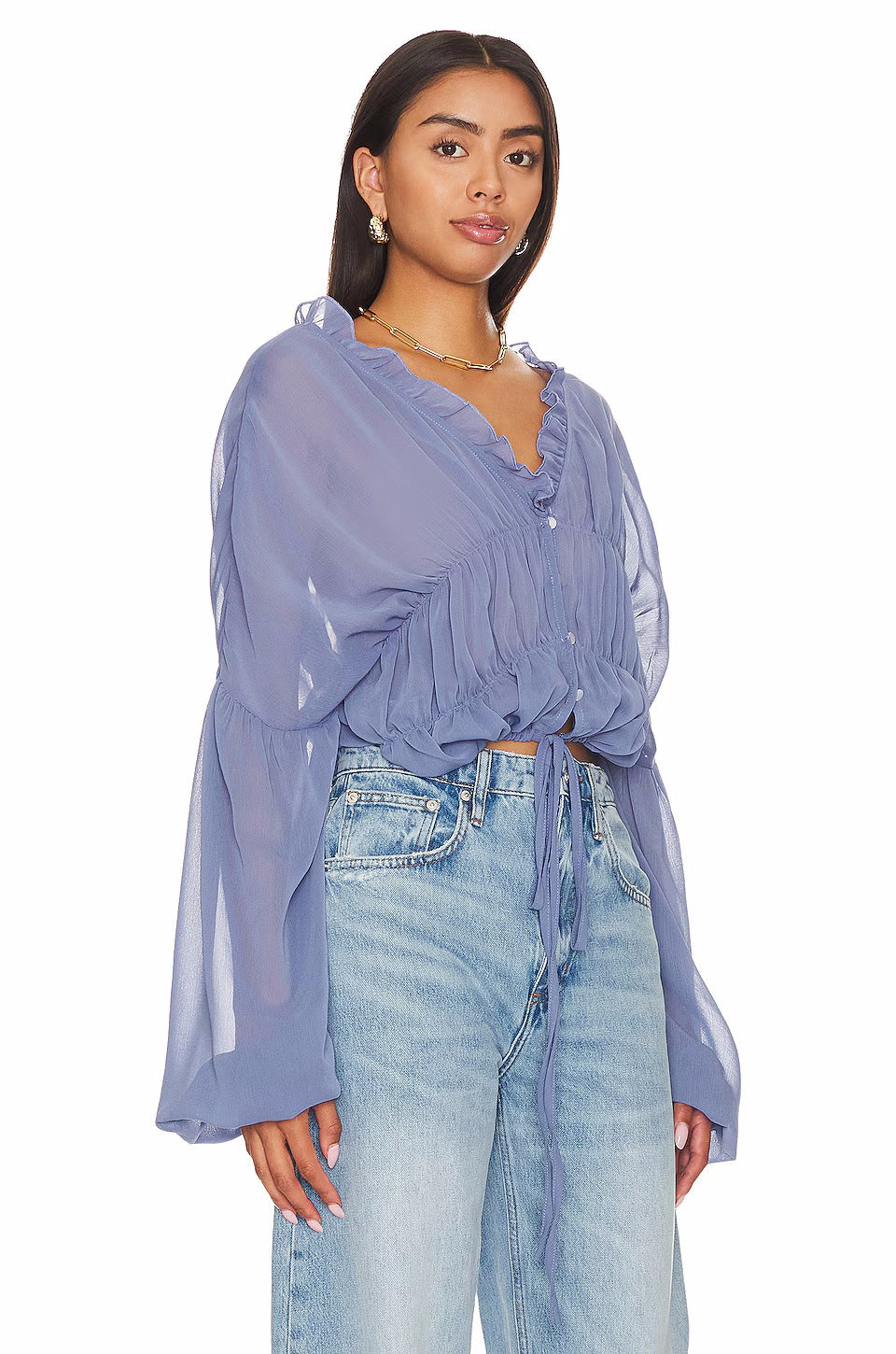 Sheer Chiffon Ruffle Detail Blouse