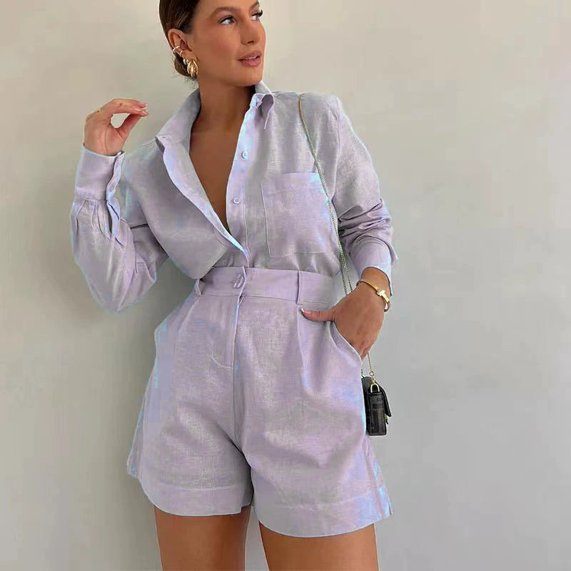 Long Sleeve Loose Shorts Set