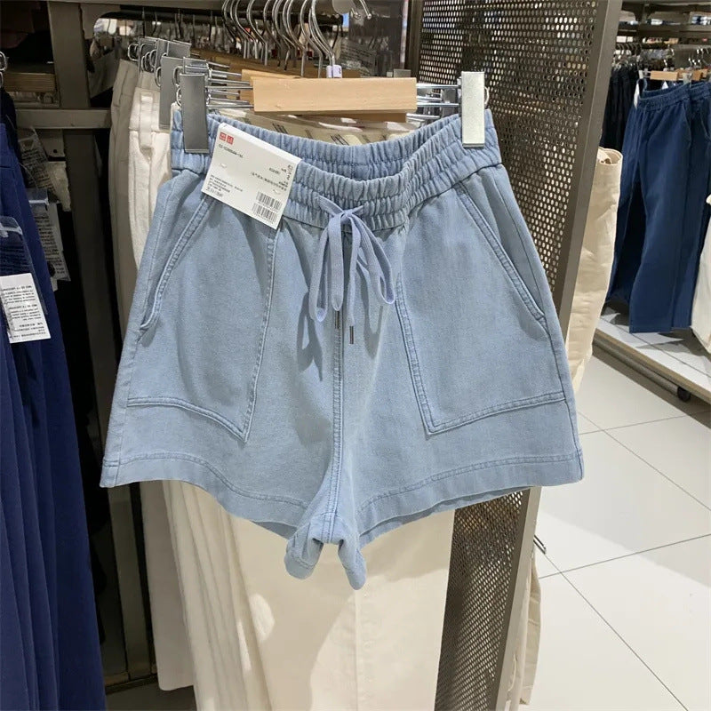 Denim Elastic-Waist Shorts with Drawstring