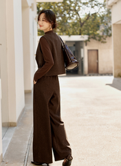 Herringbone Three-Piece Set â€?Vest, Blouse & Wide-Leg Pants